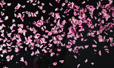 Purple or pink confetti on a black background. Confetti celebration. High quality AI generated image