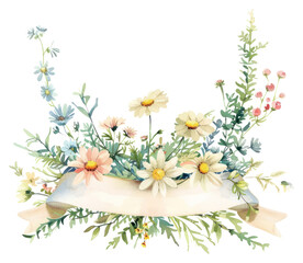 PNG Ribbon with daisy border flower wreath plant