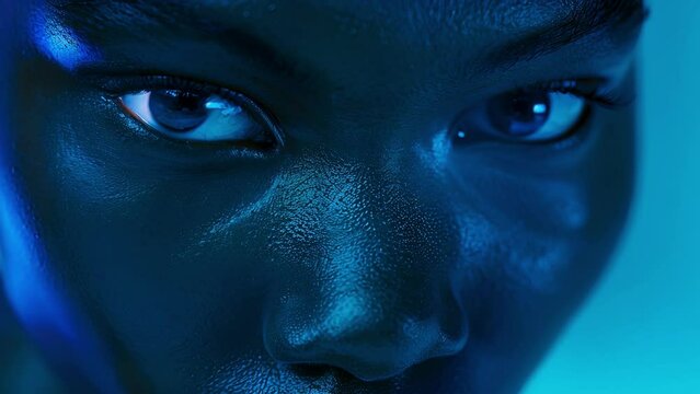 The deep blueblack skin is striking in its boldness and contrasts beautifully with the whites of the eyes creating a mesmerizing effect. .