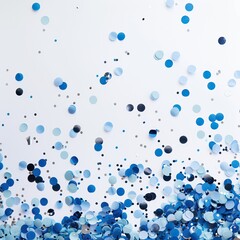 Blue confetti elements on a white background. Shot of confetti at a party. Festive mood. Blue confetti decoration and celebration. High quality AI generated image