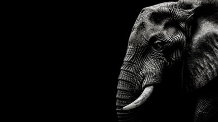 Elephant With Tusk, The Silent Giant: A Portrait of Power and Poise in Monochrome Black And White. 