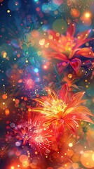 Fototapeta na wymiar Colorful confetti. Abstract lights, blurred abstract background. Flowers. Celebration design. High quality AI generated image