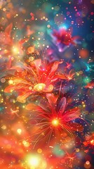 Colorful confetti. Abstract lights, blurred abstract background. Flowers. Celebration design. High quality AI generated image