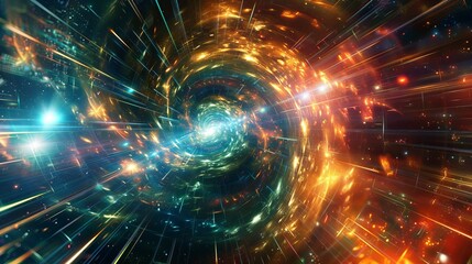 Obraz premium Futuristic warp tunnel with vivid lights