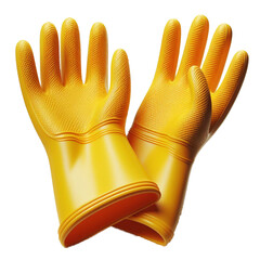 Yellow rubber gloves on a white and transparent background
