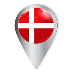 Vector illustration. Glossy button with highlights and shadows. Geographic location icon. Flag of the Denmark. User interface element. Set of souvenir countries.