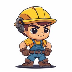 Obraz na płótnie Canvas construction worker with strong muscles on a solid white background character vector illustration