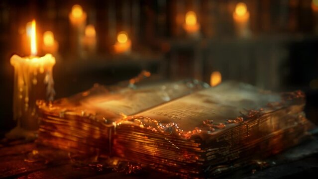 An aura of mystery surrounded the grimoire as it glowed softly in the dim candlelight its worn pages waiting to be od and unleash . .