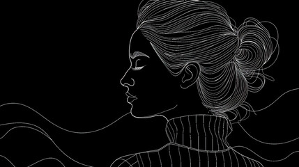 line art sketch black and white girl head or face art with space for text , business card, beauty salon, hair salon, advertisement card 