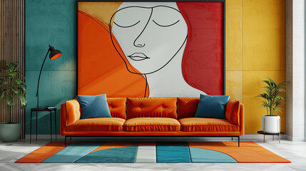 colorful paint portraits Woman head vector lineart illustration Woman Line Art Minimalist Logo for wall decoration, postcard or brochure cover design.