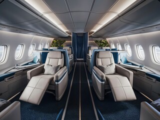 Interior de avión lujoso, vuelo de primera clase