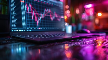 monitor dekstop chart with neon effect