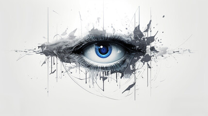 Futuristic cybernetic eye with blue eye color shaped by smoky elegance illustration
