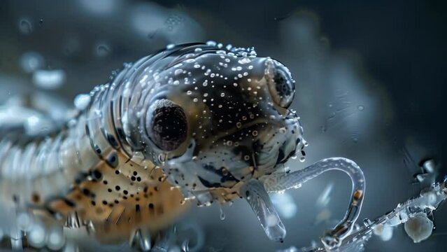 A magnified image of a leech attached to the skin of its host its large round mouthparts clearly visible. The leech is surrounded . AI generation.
