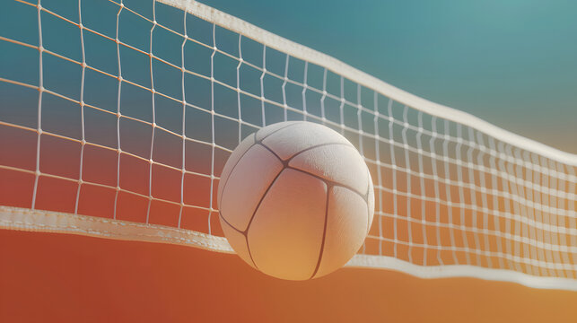 Volleyball net and ball hovering 3d style isolated flying objects memphis style 3d render AI generated illustration