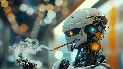 a robot smoking a cigerette, retro futuristic