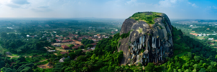 Bird's Eye View of Olumo Rock- A Testimony to Ogun State's Majestic Landscape and Cultural Heritage - obrazy, fototapety, plakaty