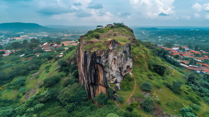 Bird's Eye View of Olumo Rock- A Testimony to Ogun State's Majestic Landscape and Cultural Heritage - obrazy, fototapety, plakaty