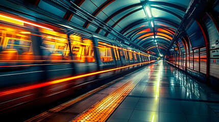 Dynamic Train Passages Capturing the Blurred Motion of Station Platforms - obrazy, fototapety, plakaty
