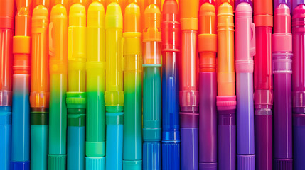 A colorful set of markers arranged in a gradient pattern. - Powered by Adobe