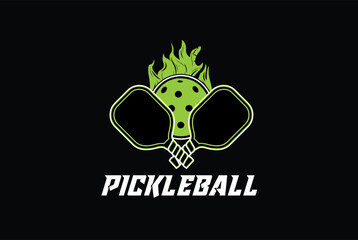 Pickleball Logo Design Illustration on Black Background suitable for Game, Sport or Club Logo, Pickle Ball