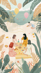 Picnic at the beach surrounded by nature, ideal for lifestyle blogs and travel-inspired web design