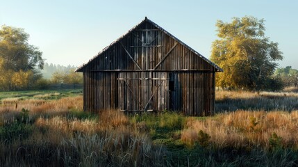 Obraz premium In front of a barn made of wood