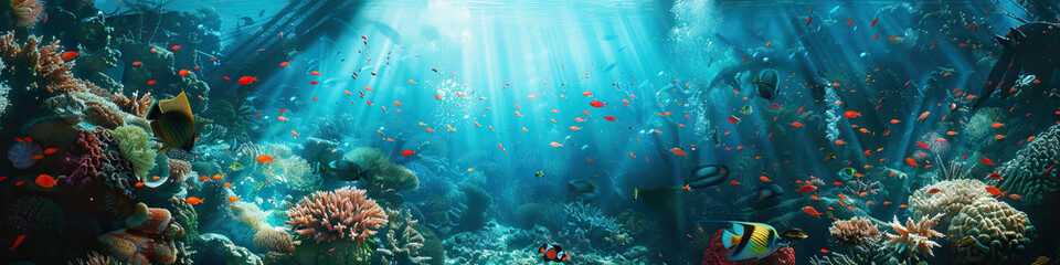Obraz na płótnie Canvas Underwater Wonders: Coral Reefs, Marine Life, and Shipwrecks 