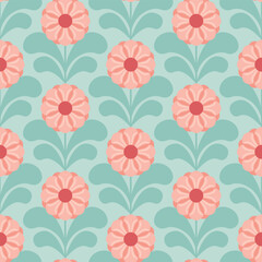 Modern Pink and Teal Floral Damask Seamless Vector Repeat Pattern