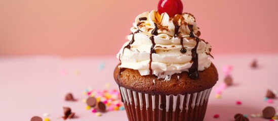 Cupcake with ice cream sundae flavor - obrazy, fototapety, plakaty