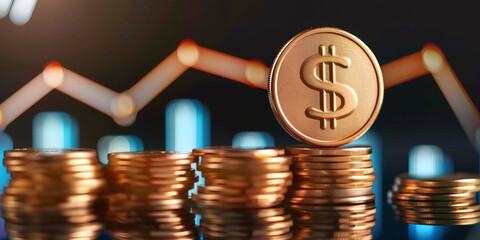 Soaring Financial Success with Gold Coin Stacks