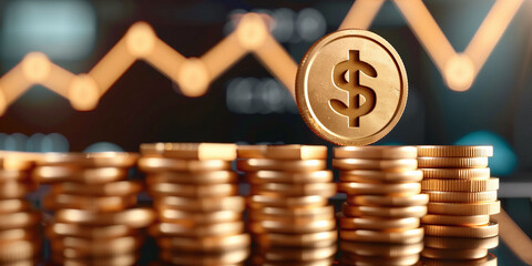 Gold Coin Stacks against Financial Growth Chart