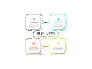 Square diagram with 4 options or elements with icons placed around the center. Concept of four stages of cyclic business process.