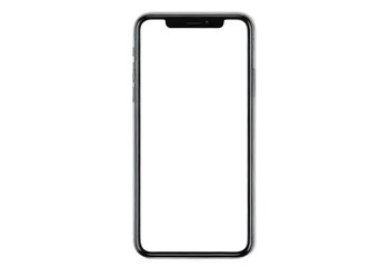 Black modern smartphone with a blank screen and a notch at the top center on a white background - obrazy, fototapety, plakaty