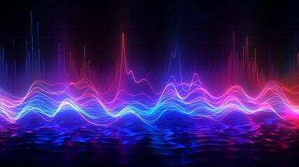 Abstract Digital Waves with Vibrant Neon Colors Illustration.