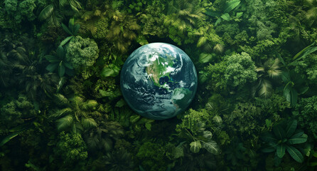 Vibrant Earth Surrounded by Lush Foliage, Concept of Nature's Harmony and Biodiversity