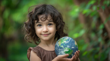 Joyful Young Girl Holding Earth, Hope for the Environment Concept