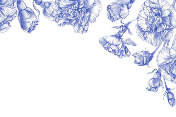 Fototapeta premium PNG Vintage drawing carnation flowers pattern sketch plant.