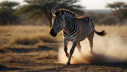 A zebra run in savanna Africa. Ai Generative