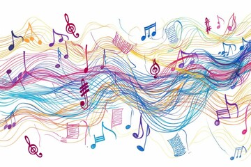 abstract continuous line drawing of musical notes and sound waves sketch illustration