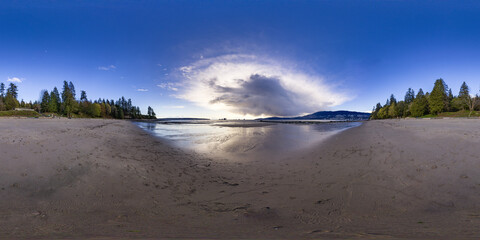 360 Panorama of Dramatic Sunset on the beach. Panorama. Stanley Park, Vancouver, BC, Canada