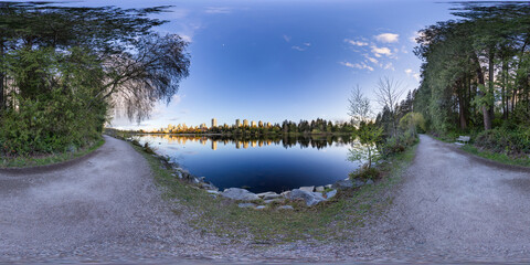 360 Panorama of Lost Lagoon in Stanley Park, Downtown Vancouver, BC, Canada