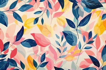 abstract pastel leaf pattern with flowers colorful organic background wallpaper