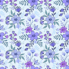 Fototapeta na wymiar Hand draw cute purple flowers seamless pattern. This pattern can be used for fabric textile wallpaper giftwrap paper background