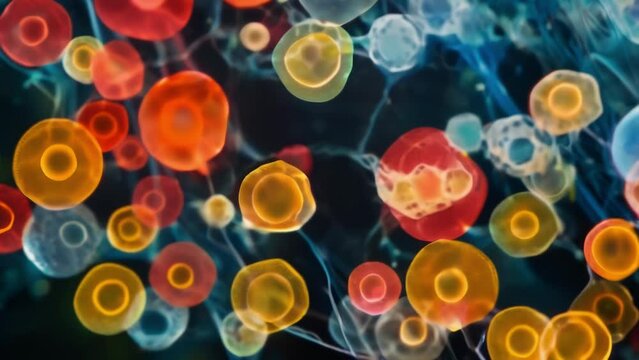 The third image captures a colorful array of euglenoids with some displaying a distinctive reddish hue due to the presence of astaxanthin . AI generation.