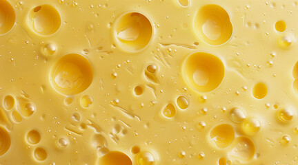 Yellow cheese texture with holes close up