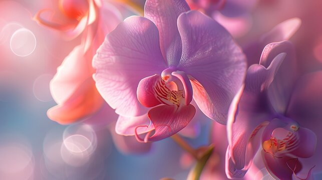 A close up of a pink orchid fragile elegance ,Generative ai, 