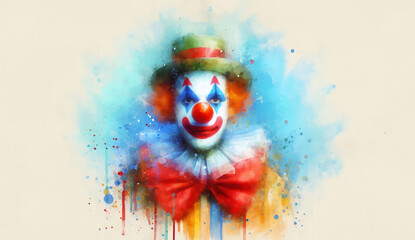 Sad clown watercolor illustration - obrazy, fototapety, plakaty