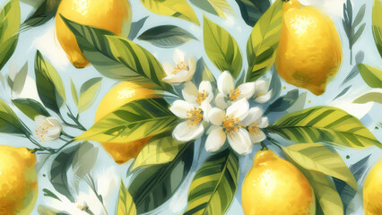 Lemons and flowers pattern for print illustration