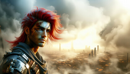 Brave redhead man in warrior clothes fantasy character - obrazy, fototapety, plakaty